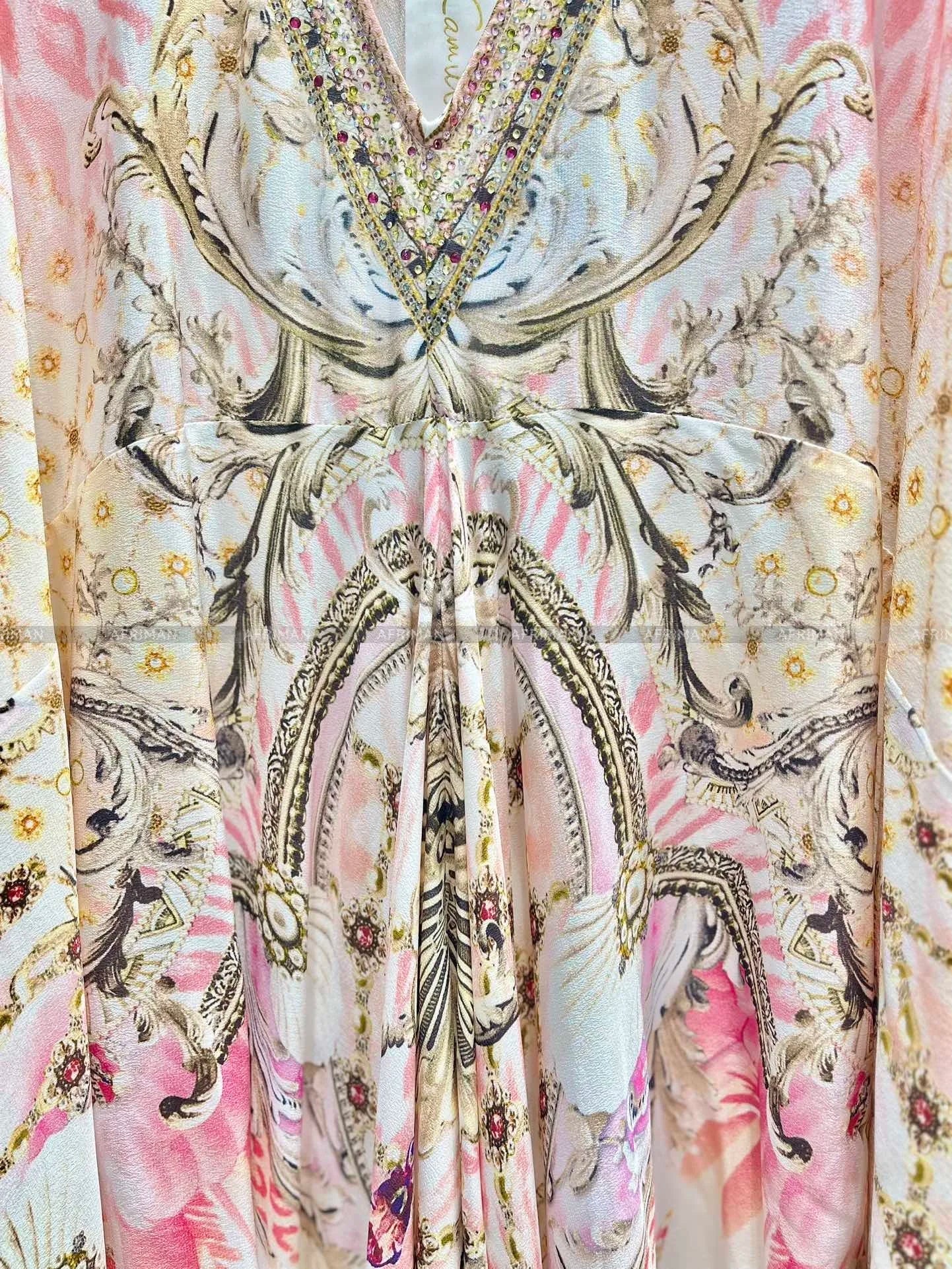 Exquisite designer dress Women New V Neck Crystal Beaded Flare Sleeve